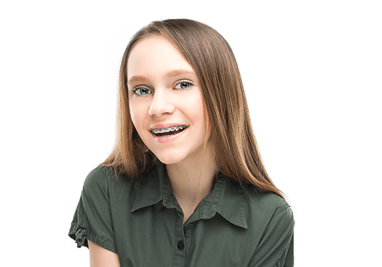 Smiling young girl with braces